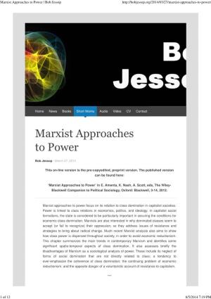 Marxist Approaches to Power | Bob Jessop