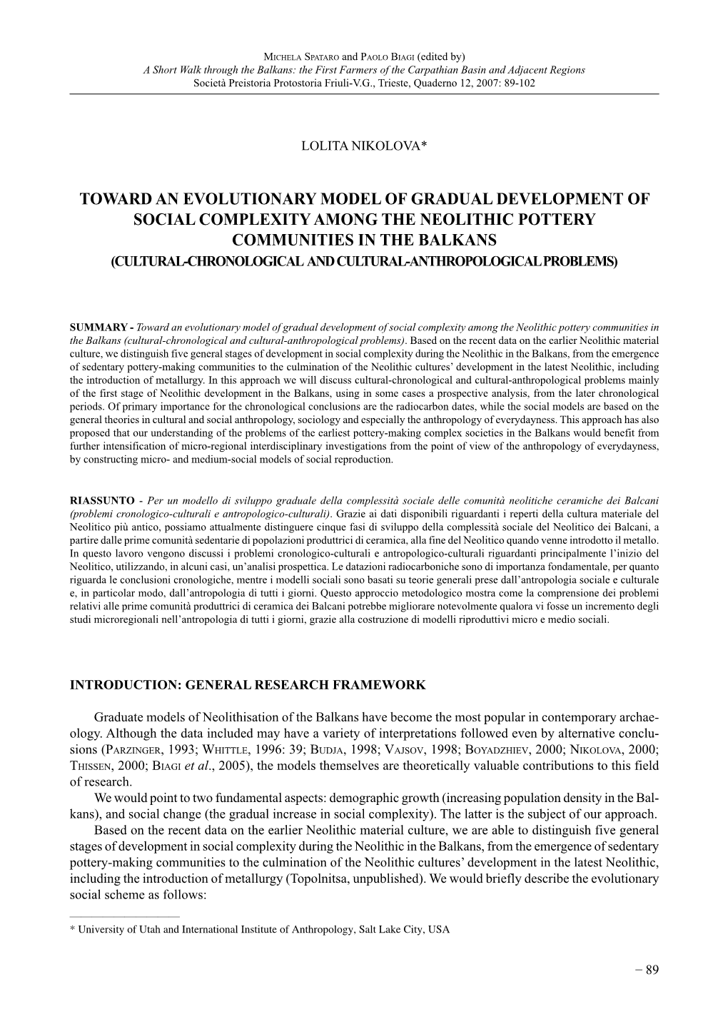 Toward an Evolutionary Model of Gradual Development of Social Complexity Among the Neolithic Pottery Communities in the Balkans