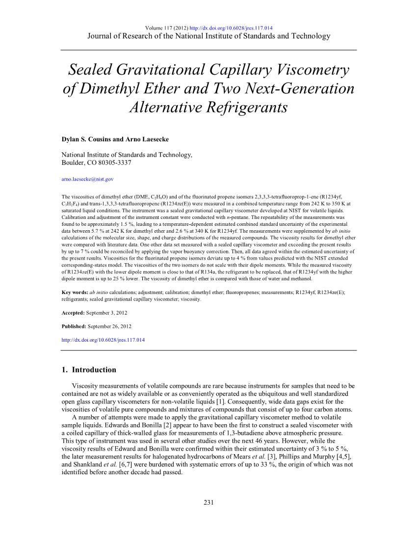 Sealed Gravitational Capillary Viscometry of Dimethyl Ether and Two Next-Generation Alternative Refrigerants