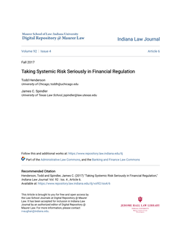 Taking Systemic Risk Seriously in Financial Regulation