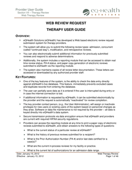 Web Review Request Therapy User Guide