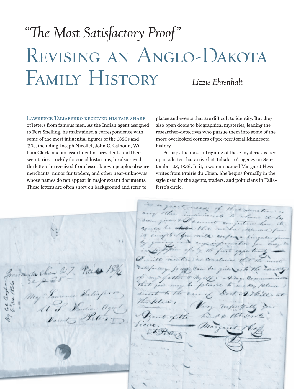 Revising an Anglo-Dakota Family History Lizzie Ehrenhalt