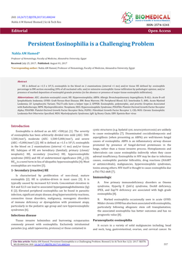 Persistent Eosinophilia Is a Challenging Problem