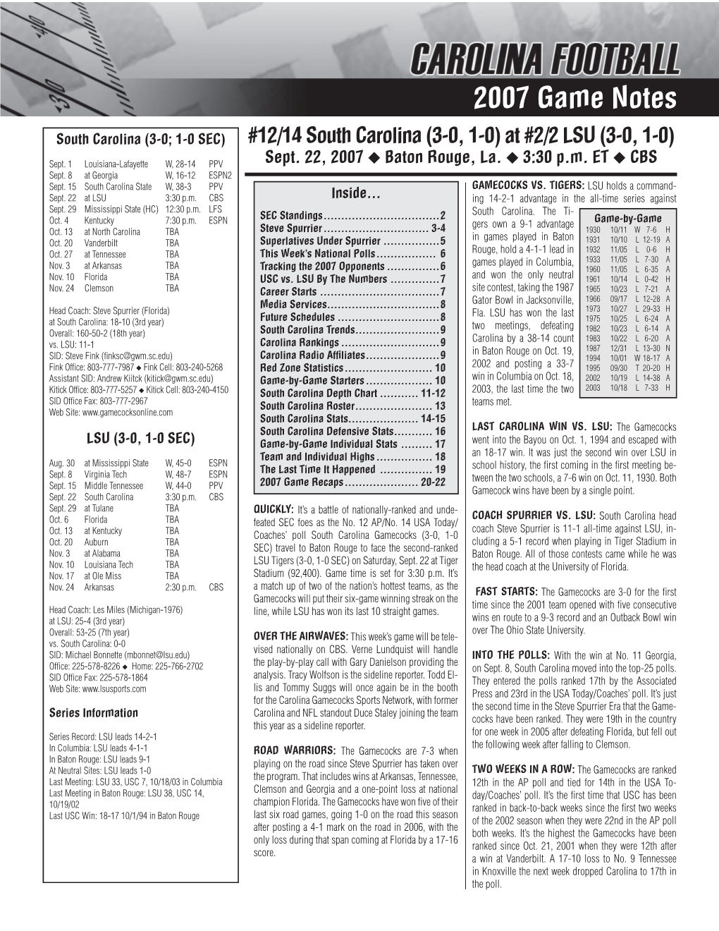 2007 Game Notes