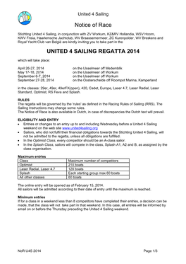 Notice of Race UNITED 4 SAILING REGATTA 2014