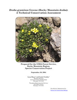 Rocky Mountain Draba): a Technical Conservation Assessment