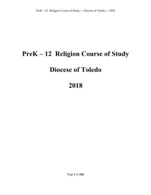Prek – 12 Religion Course of Study Diocese of Toledo 2018