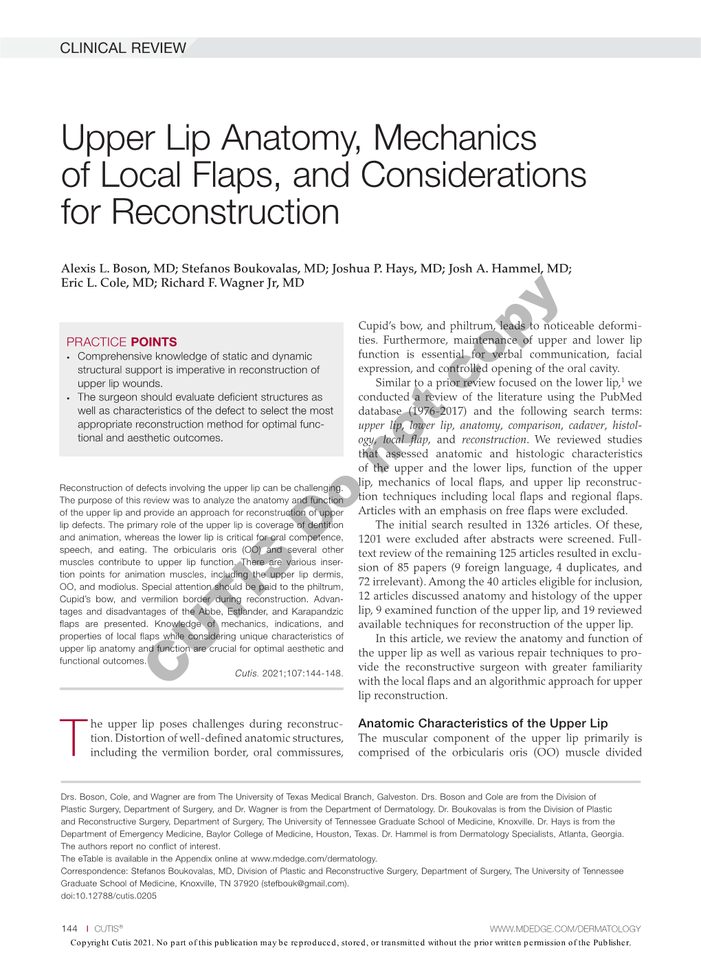Upper Lip Anatomy, Mechanics of Local Flaps, and Considerations for Reconstruction