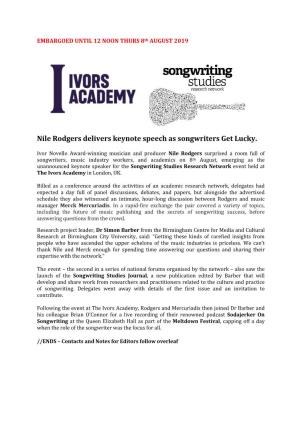 Songwriting Studies at the Ivors Academy Press Release