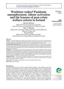 Workfare Redux? Pandemic Unemployment, Labour Activation
