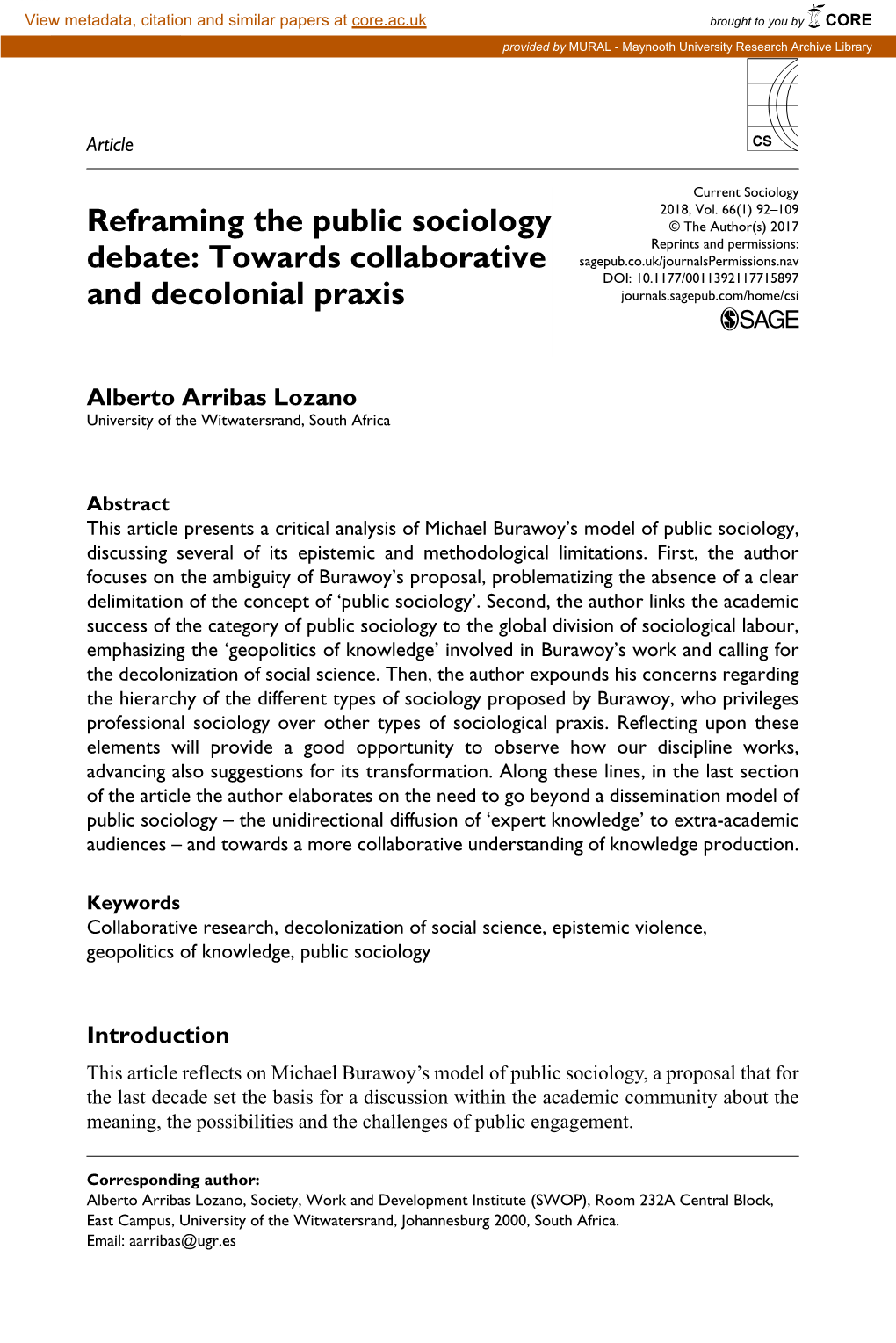 Reframing the Public Sociology Debate: Towards Collaborative