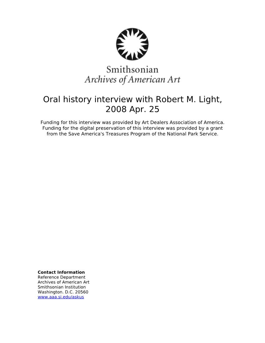 Oral History Interview with Robert M. Light, 2008 Apr. 25