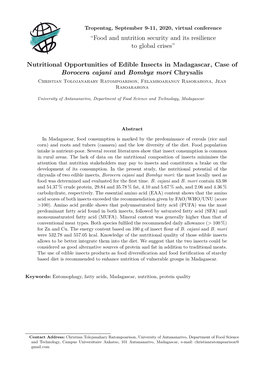 Nutritional Opportunities of Edible Insects in Madagascar