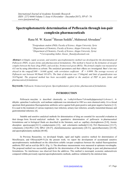 Spectrophotometric Determination of Pefloxacin Through Ion-Pair Complexin Pharmaceuticals