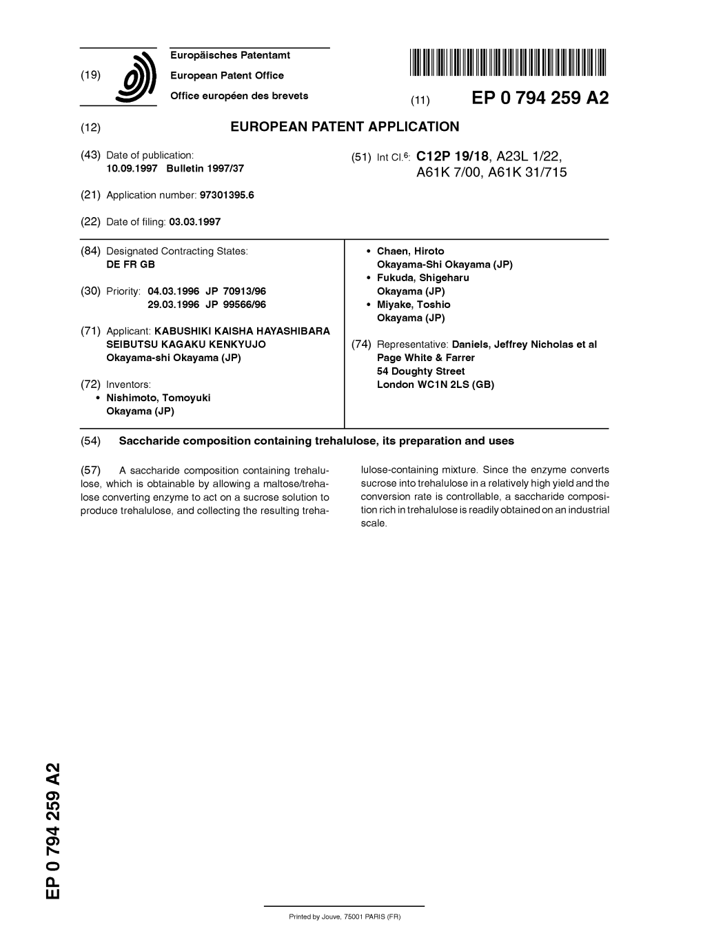 Saccharide Composition Containing Trehalulose, Its Preparation and Uses