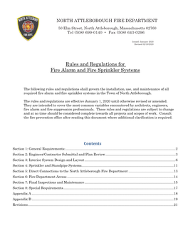 Rules and Regulations for Fire Alarm and Fire Sprinkler Systems