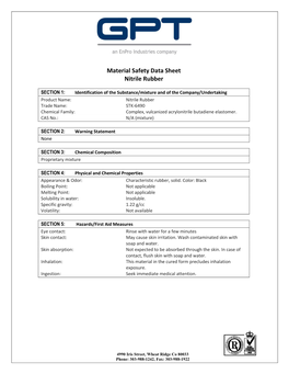 Nitrile (Buna) Rubber Material Safety Data Sheet