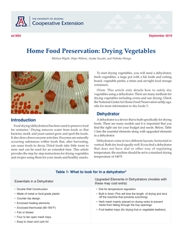 Home Food Preservation: Drying Vegetables Melissa Wyatt, Hope Wilson, Asuka Suzuki, and Nobuko Hongu
