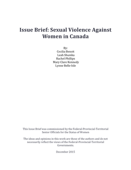 Issue Brief: Sexual Violence Against Women in Canada