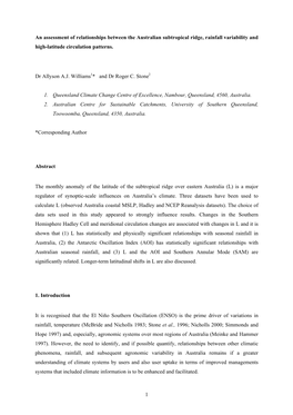 The Australian Subtropical Ridge and High-Latitude Circulation Patterns