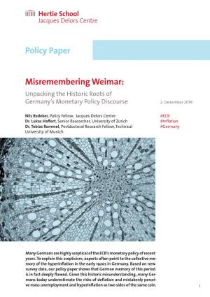 Misremembering Weimar: Policy Paper