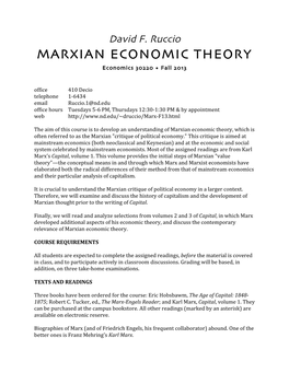 MARXIAN ECONOMIC THEORY Economics 30220 • Fall 2013