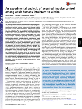 An Experimental Analysis of Acquired Impulse Control Among Adult Humans Intolerant to Alcohol