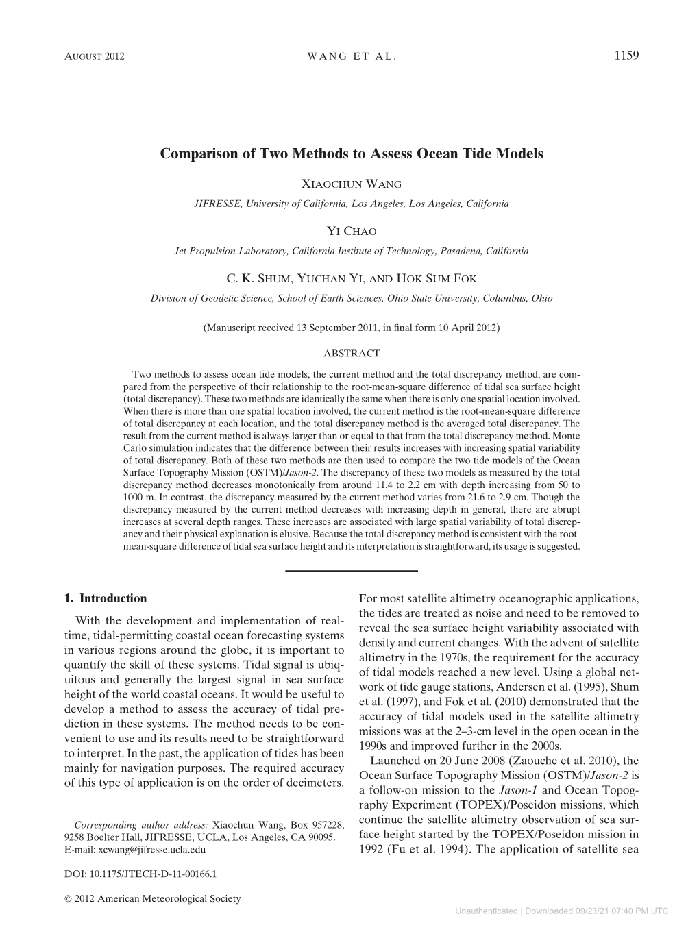 Comparison of Two Methods to Assess Ocean Tide Models