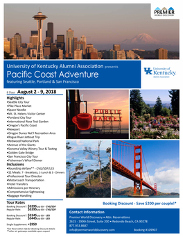 Pacific Coast Adventure Featuring Seattle, Portland & San Francisco