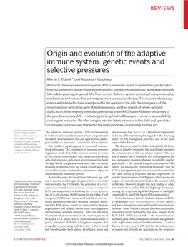 Origin and Evolution of the Adaptive Immune System: Genetic Events and Selective Pressures