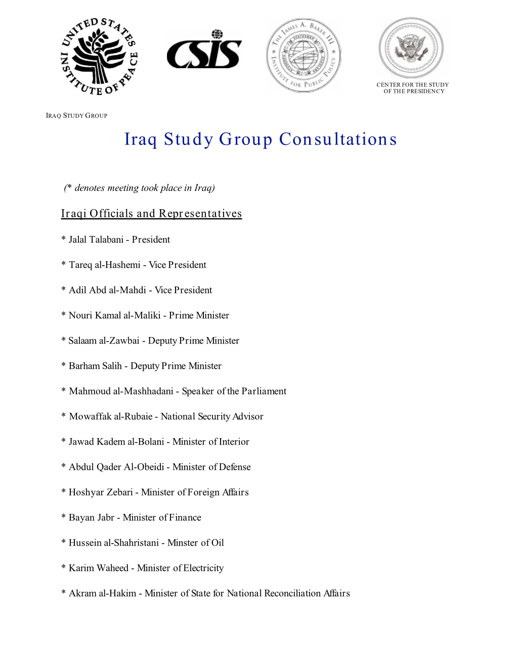 Iraq Study Group Consultations