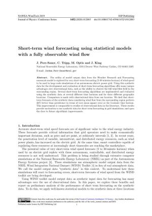 Short-Term Wind Forecasting Using Statistical Models with a Fully Observable Wind ﬂow