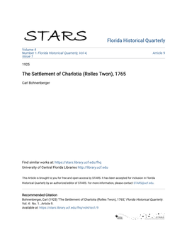 The Settlement of Charlotia (Rolles Twon), 1765