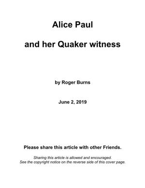 Alice Paul and Her Quaker Witness