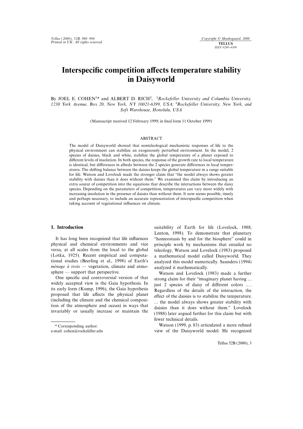 Interspecific Competition Affects Temperature Stability in Daisyworld