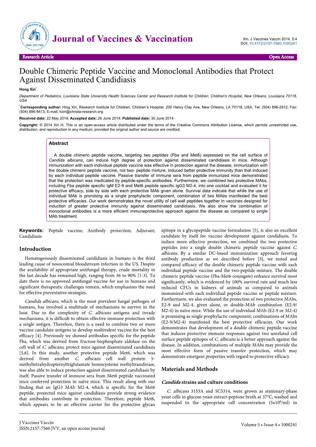 Double Chimeric Peptide Vaccine and Monoclonal Antibodies That Protect
