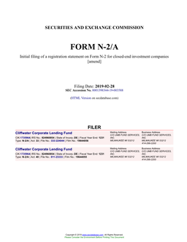 Cliffwater Corporate Lending Fund Form N-2/A Filed 2019-02-28