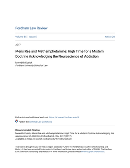Mens Rea and Methamphetamine: High Time for a Modern Doctrine Acknowledging the Neuroscience of Addiction
