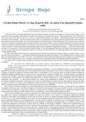 Caroline Raulet-Marcel: "Le Bug Jargal De 1826: Les Enjeux D'un Dispositif D'énigme Caduc"
