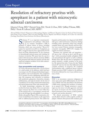 Resolution of Refractory Pruritus with Aprepitant in a Patient With