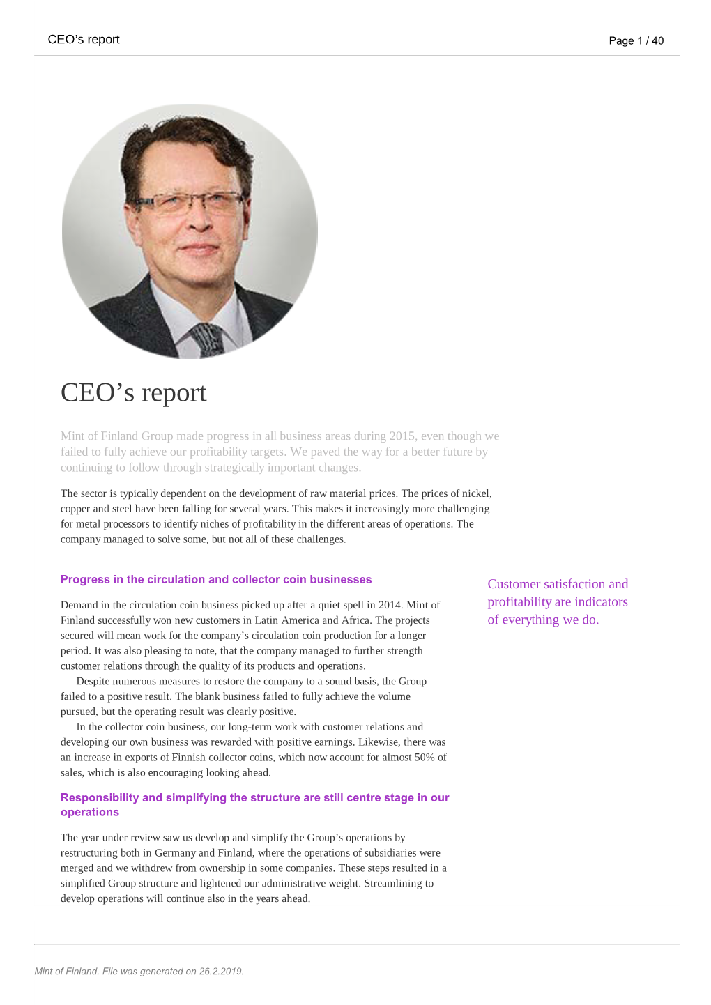 Mint of Finland Group's Annual Report 2015