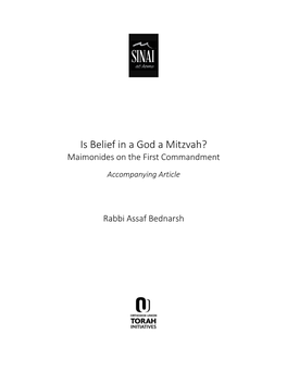 Is Belief in a God a Mitzvah? Maimonides on the First Commandment Accompanying Article