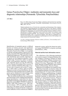 Genus Pratylenchus Filipjev: Multientry and Monoentry Keys and Diagnostic Relationships (Nematoda: Tylenchida: Pratylenchidae)