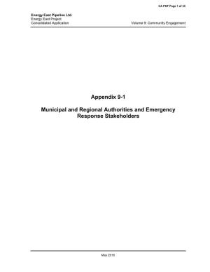 Appendix 9-1 Municipal and Regional Authorities and Emergency