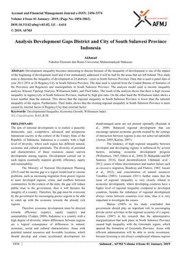 Analysis Development Gaps District and City of South Sulawesi Province Indonesia