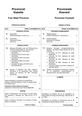 Provincial Gazette Provinsiale Koerant