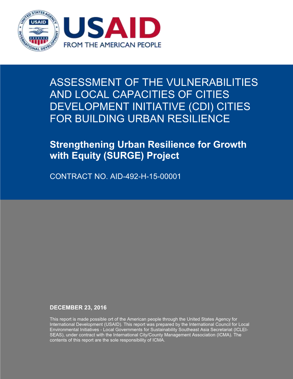 Assessment of the Vulnerabilities and Local Capacities of Cities Development Initiative (Cdi) Cities for Building Urban Resilience