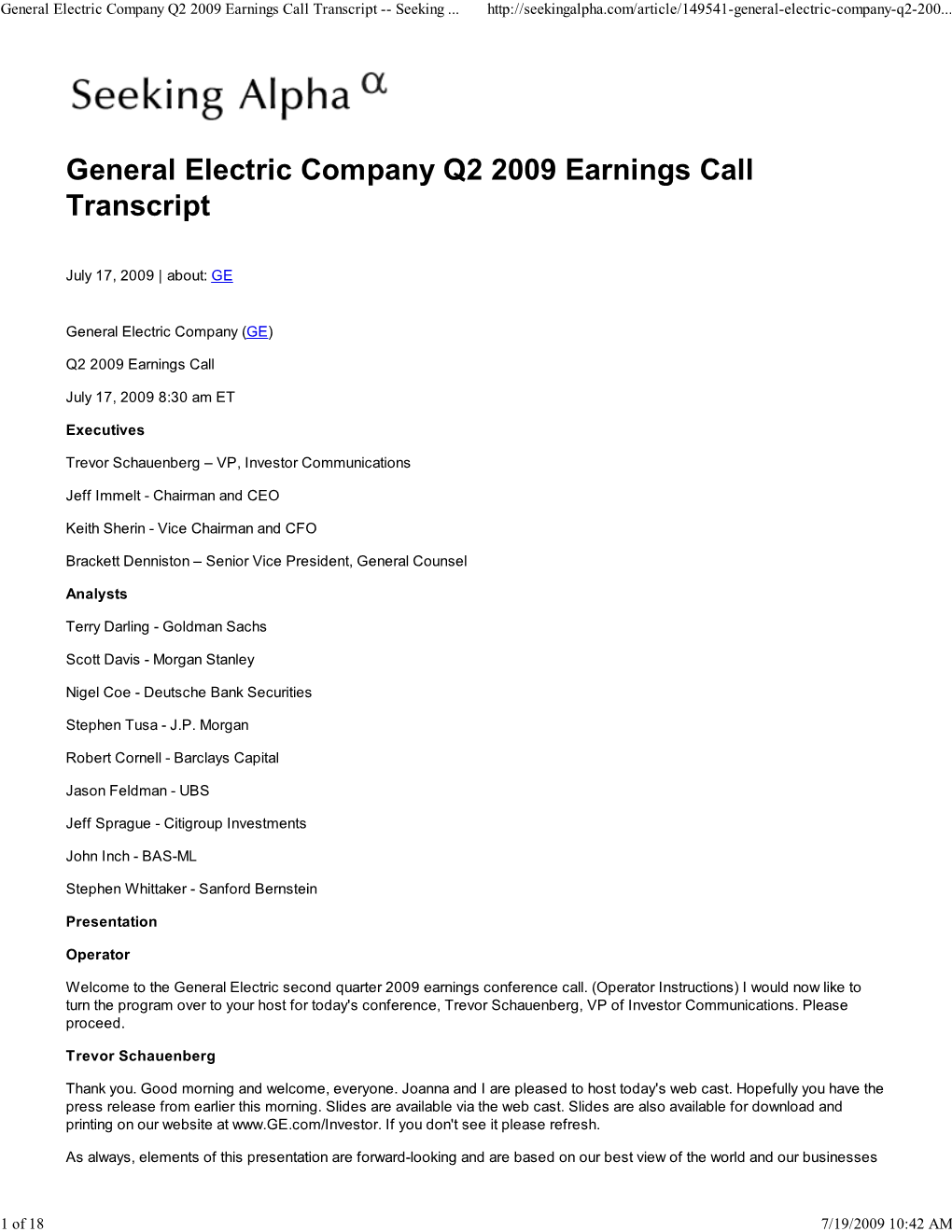 General Electric Company Q2