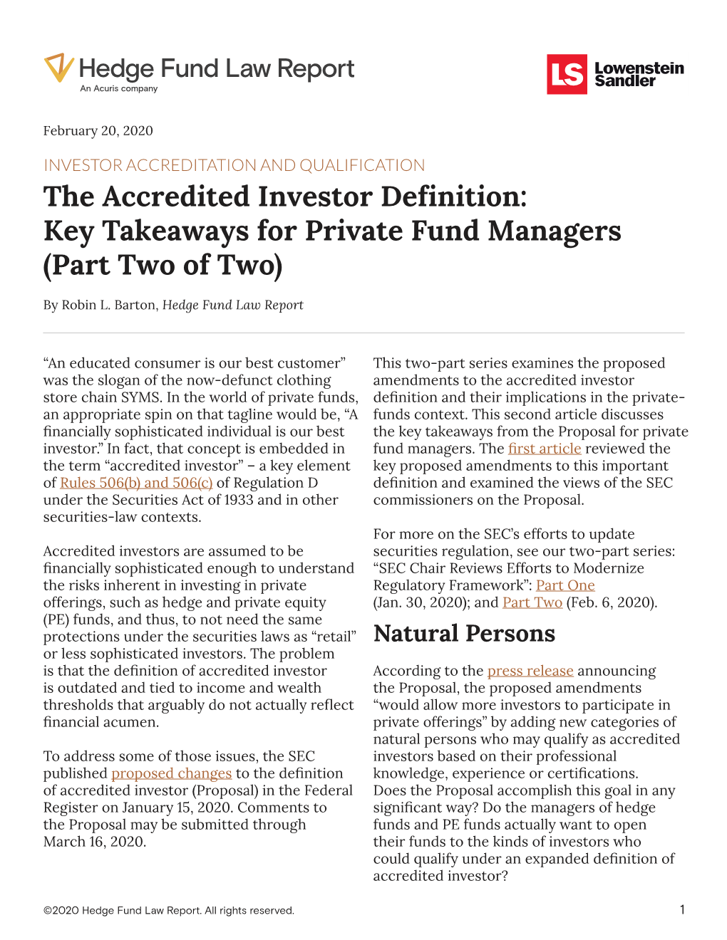 The Accredited Investor Definition: Key Takeaways for Private Fund Managers (Part Two of Two)