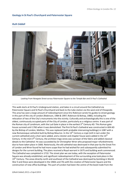 Geology in St Paul's Churchyard and Paternoster Square Ruth Siddall